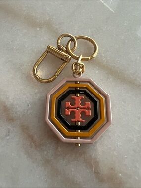 Tory Burch Colorblock Resin Logo Keychain Bag Charm Pink Yellow Gold